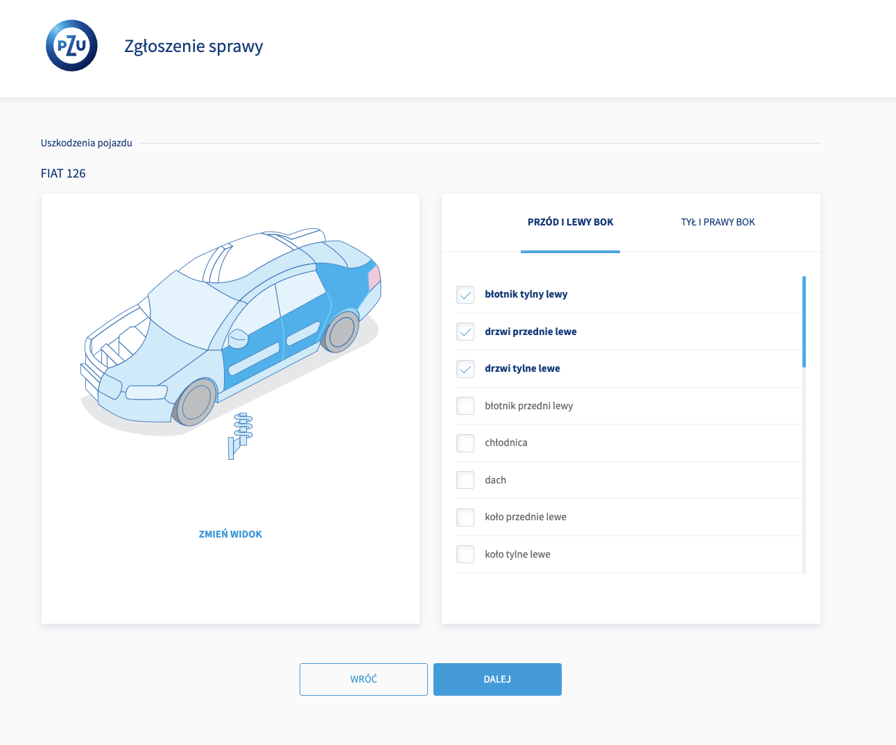 opis szkody przy zgłoszeniu