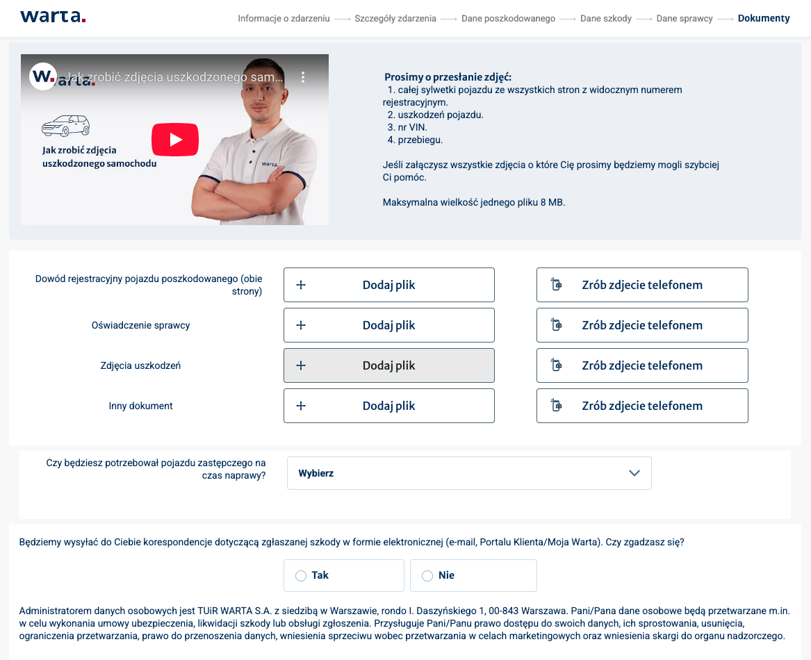zgłoszenie szkody warta niezbędne dokumenty 