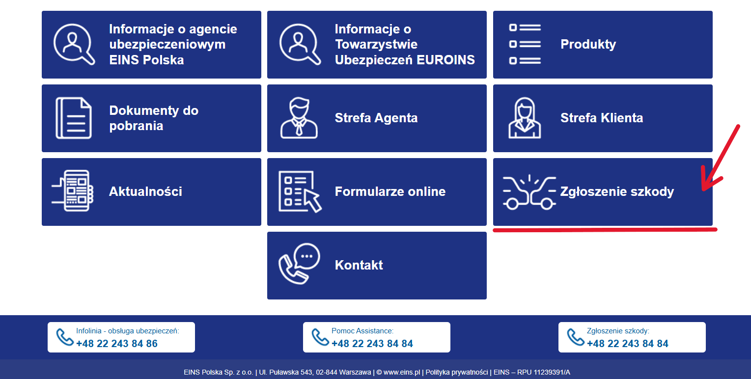 euroins zgłoszenie szkody